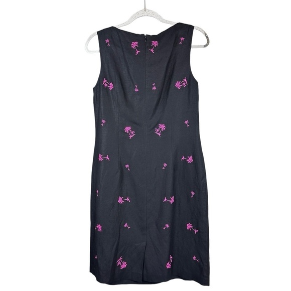 Annie Alexander Embroidered Linen Blend Palm Tree Dress in Black and Pink Size 8 - Picture 2 of 7